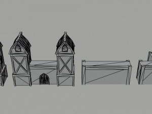 Cartoon fantasy elf city asset Polygonal Style Modello 3D