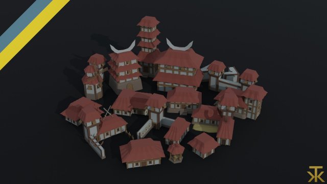 Cartoon asian city asset Polygonal Style 3D Model .c4d .max .obj .3ds .fbx .stl .blend 