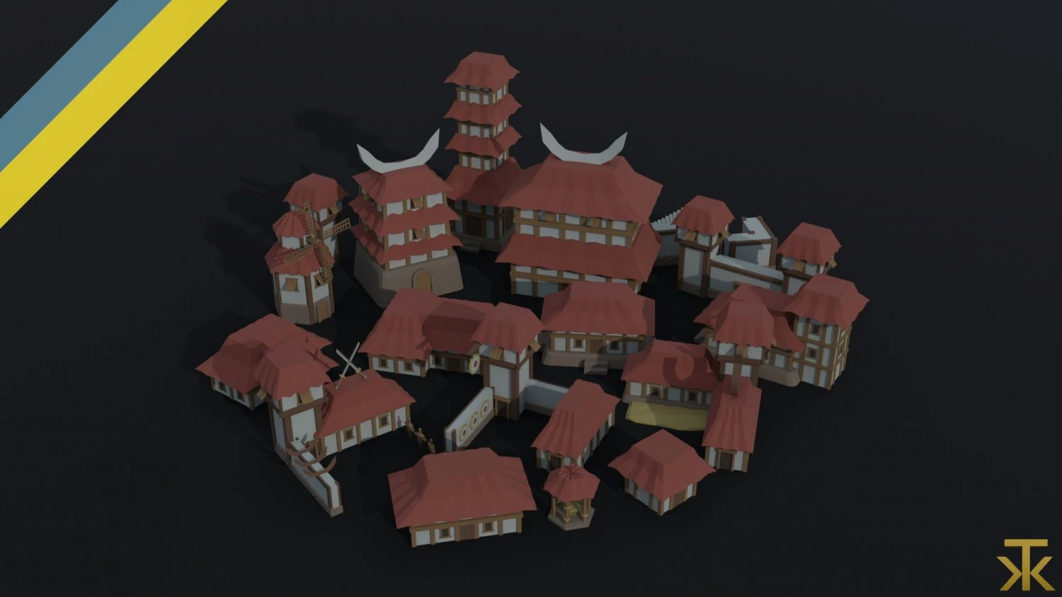 Cartoon asian city asset Polygonal Style 3D Model .c4d .max .obj .3ds .fbx .stl .blend 