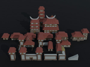 Cartoon asian city asset Polygonal Style 3D Model