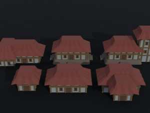 Cartoon asian city asset Polygonal Style 3D Model