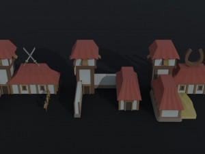 Cartoon asian city asset Polygonal Style 3D Model