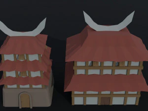 Cartoon asian city asset Polygonal Style 3D Model