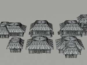 Cartoon asian city asset Polygonal Style 3D Model