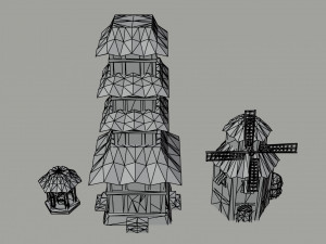 Cartoon asian city asset Polygonal Style 3D Model