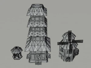 Cartoon asian city asset Polygonal Style 3D Model