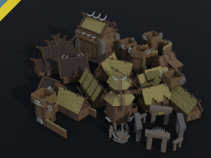 Cartoon viking city asset Polygonal Style 3D Model