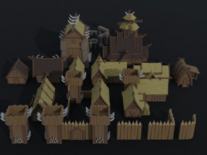 Cartoon viking city asset Polygonal Style Modello 3D
