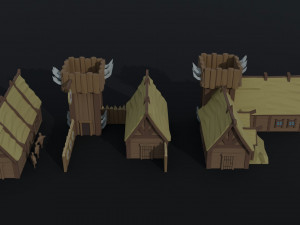 Cartoon viking city asset Polygonal Style Modello 3D