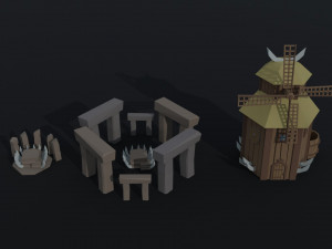 Cartoon viking city asset Polygonal Style Modello 3D
