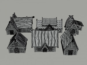 Cartoon viking city asset Polygonal Style Modello 3D