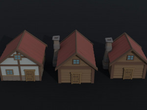 Cartoon medieval wood city asset Polygonal Style Modelo 3D