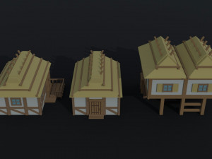 Cartoon medieval wood city asset Polygonal Style Modelo 3D