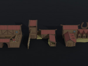 Cartoon medieval wood city asset Polygonal Style Modelo 3D