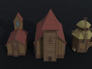 Cartoon medieval wood city asset Polygonal Style Modelo 3D