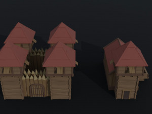 Cartoon medieval wood city asset Polygonal Style Modelo 3D
