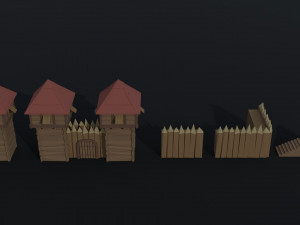 Cartoon medieval wood city asset Polygonal Style Modelo 3D
