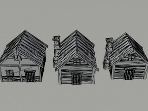 Cartoon medieval wood city asset Polygonal Style Modelo 3D