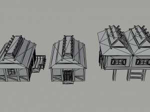 Cartoon medieval wood city asset Polygonal Style Modelo 3D