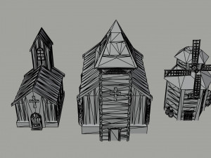 Cartoon medieval wood city asset Polygonal Style Modelo 3D