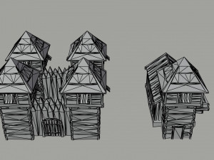 Cartoon medieval wood city asset Polygonal Style Modelo 3D