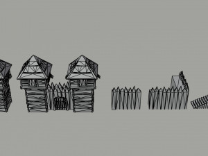 Cartoon medieval wood city asset Polygonal Style Modelo 3D