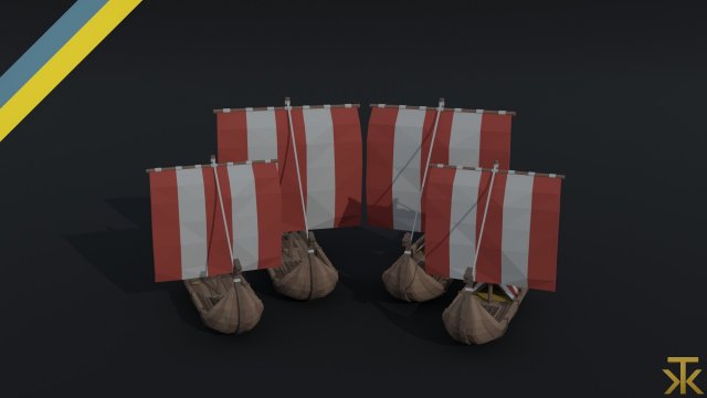 Cartoon ships drakar Polygonal Style 3D Model .c4d .max .obj .3ds .fbx .stl .blend 