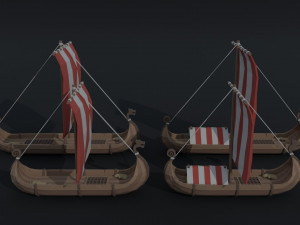 Cartoon ships drakar Polygonal Style 3D Model
