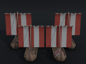 Cartoon ships drakar Polygonal Style 3D Model