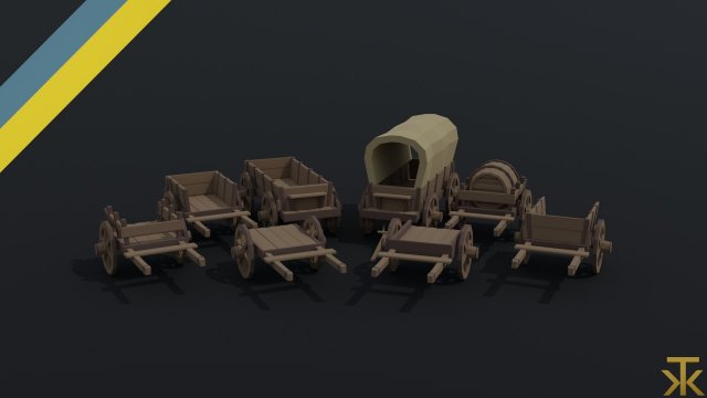 Cartoon medieval carts Polygonal Style 3D Модель .c4d .max .obj .3ds .fbx .stl .blend 