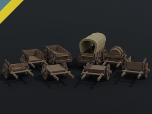 Cartoon medieval carts Polygonal Style 3D Model