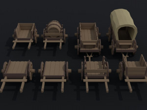 Cartoon medieval carts Polygonal Style 3D Модель