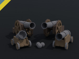 Cartoon medieval cannon Polygonal Style Modello 3D