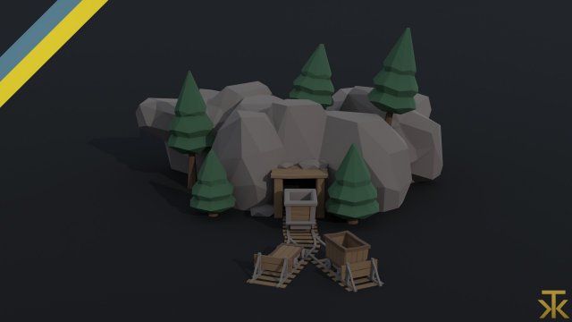 Cartoon medieval mine Polygonal Style 3D Модель .c4d .max .obj .3ds .fbx .stl .blend 