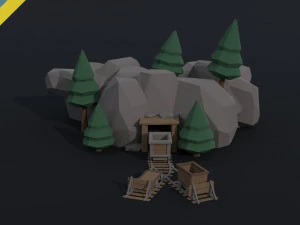Cartoon medieval mine Polygonal Style 3D Model