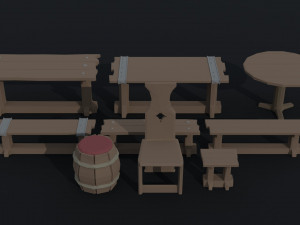 Cartoon medieval tavern interior asset Polygonal Style Modello 3D