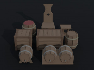 Cartoon medieval tavern interior asset Polygonal Style Modello 3D