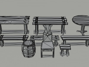 Cartoon medieval tavern interior asset Polygonal Style Modello 3D