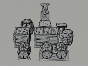 Cartoon medieval tavern interior asset Polygonal Style Modello 3D