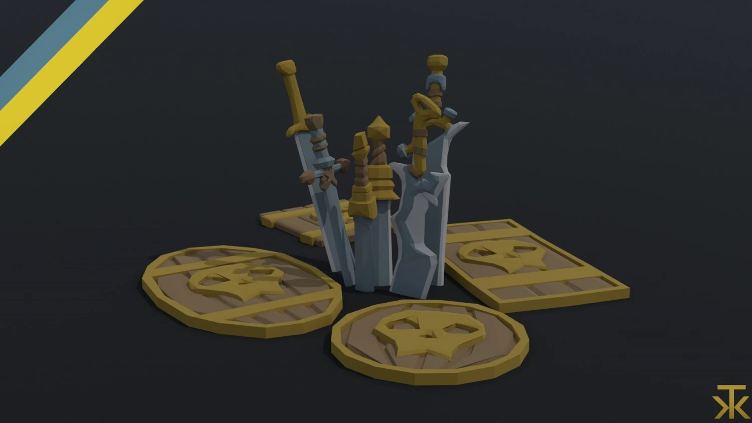 Cartoon swords and shileds Polygonal Style 3D Model .c4d .max .obj .3ds .fbx .stl .blend 