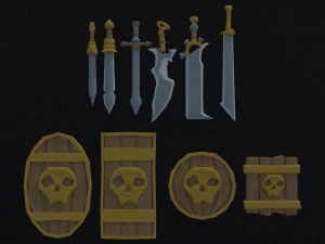 Cartoon swords and shileds Polygonal Style 3D Model