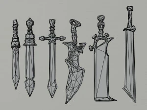 Cartoon swords and shileds Polygonal Style 3D Model