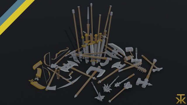 Cartoon medieval weapons Polygonal Style 3Dモデル .c4d .max .obj .3ds .fbx .stl .blend 