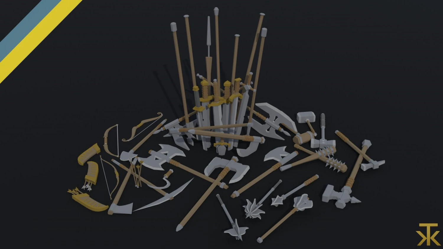 Cartoon medieval weapons Polygonal Style 3D Model .c4d .max .obj .3ds .fbx .stl .blend