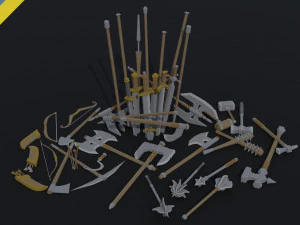 Armes m&eacute;di&eacute;vales de dessin anim&eacute; style polygonal Modèle 3D