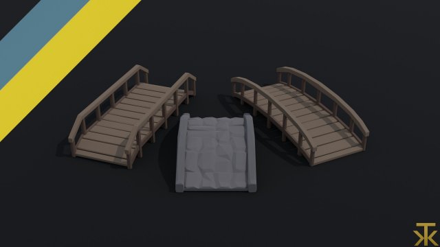 Cartoon medieval bridge kit Polygonal Style Modèle 3D .c4d .max .obj .3ds .fbx .stl .blend 