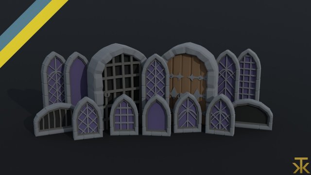 Cartoon medieval doors and windows Polygonal Style Model 3D .c4d .max .obj .3ds .fbx .stl .blend 