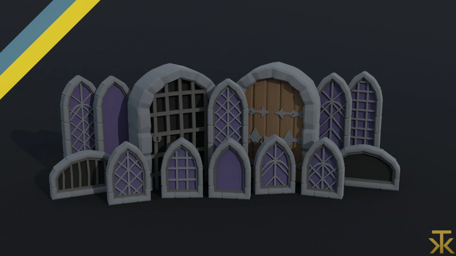 Cartoon medieval doors and windows Polygonal Style 3D Model .c4d .max .obj .3ds .fbx .stl .blend 