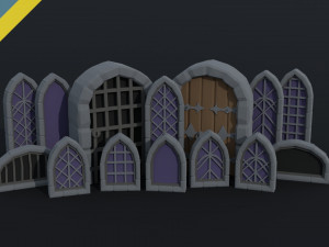 Cartoon medieval doors and windows Polygonal Style 3D 모델