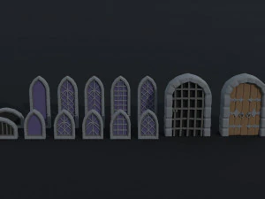 Cartoon medieval doors and windows Polygonal Style 3D Model